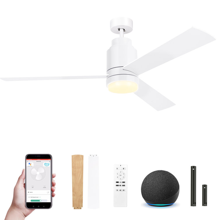 Wrought Studio™ 3 Blade Black Ceiling Fan with Light and Remote, App